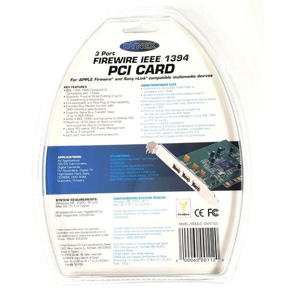 Dynes 3 Port FireWire IEEE 1394 PCI CARD DX-FC103 Factory SEALED Brand NEW - Picture 4 of 6